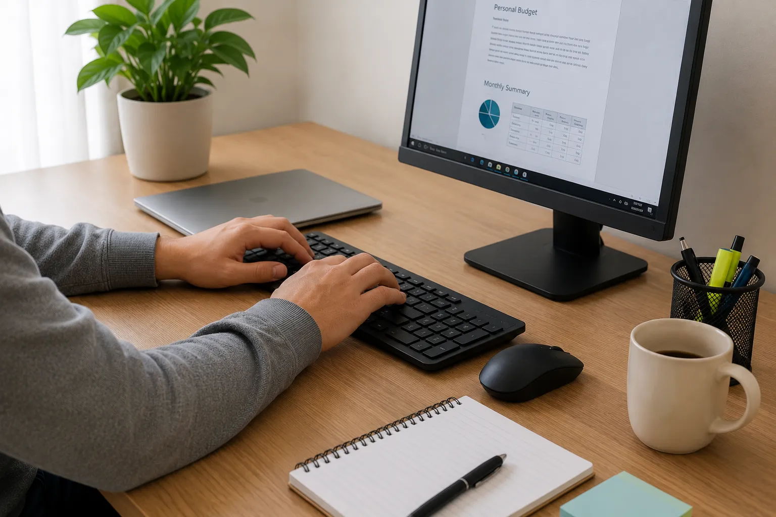 Individual using technology on a computer.